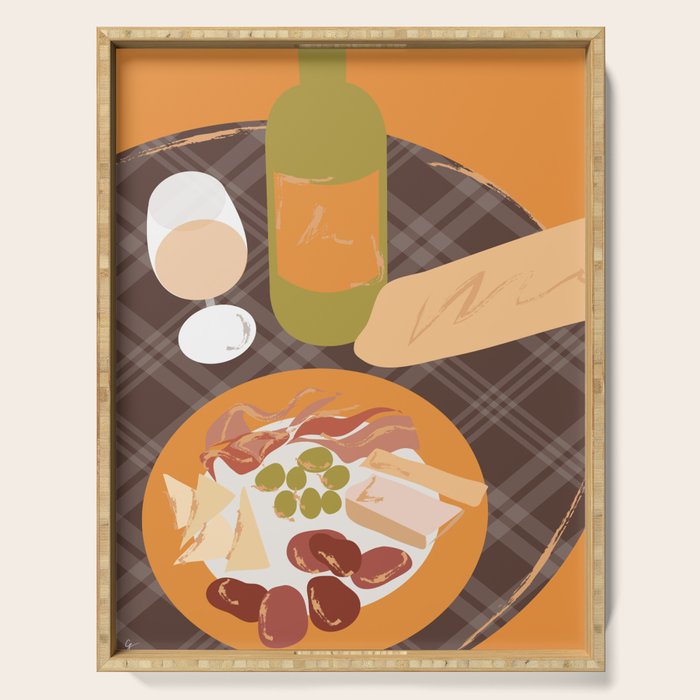 Charcuterie, Wine and Baguette Serving Tray Gallery Image 1