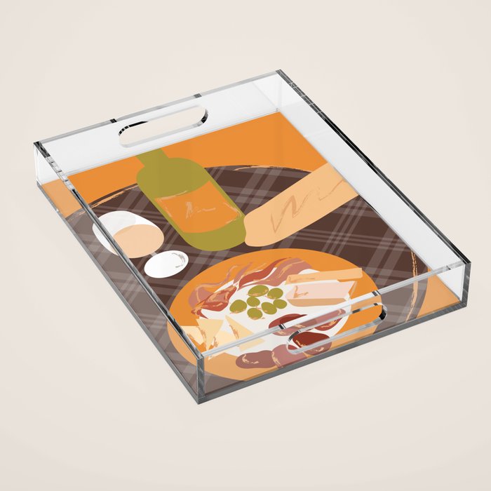 Charcuterie, Wine and Baguette Acrylic Tray Gallery Image 1