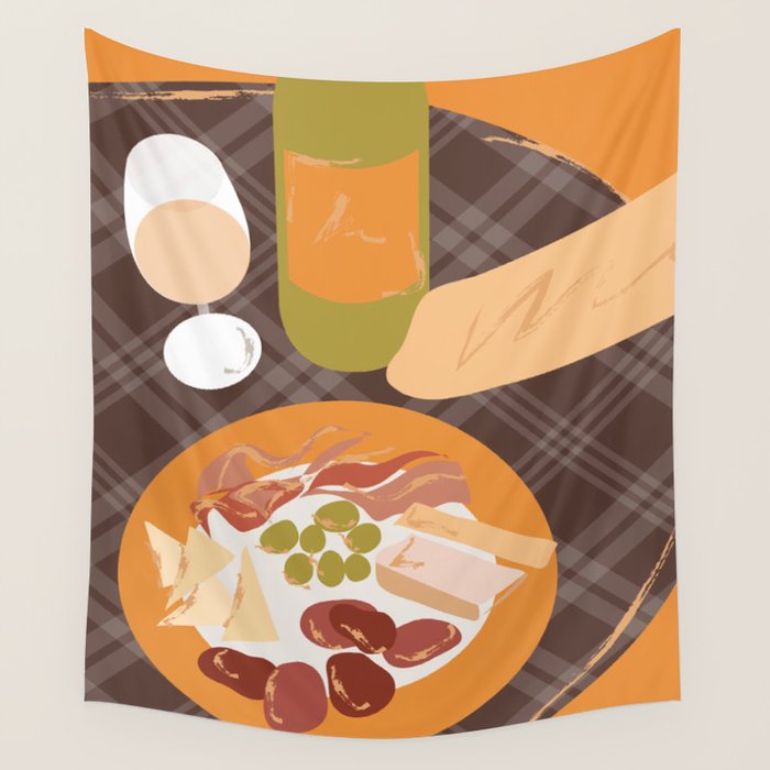 Charcuterie, Wine and Baguette Wall Tapestry Gallery Image 4