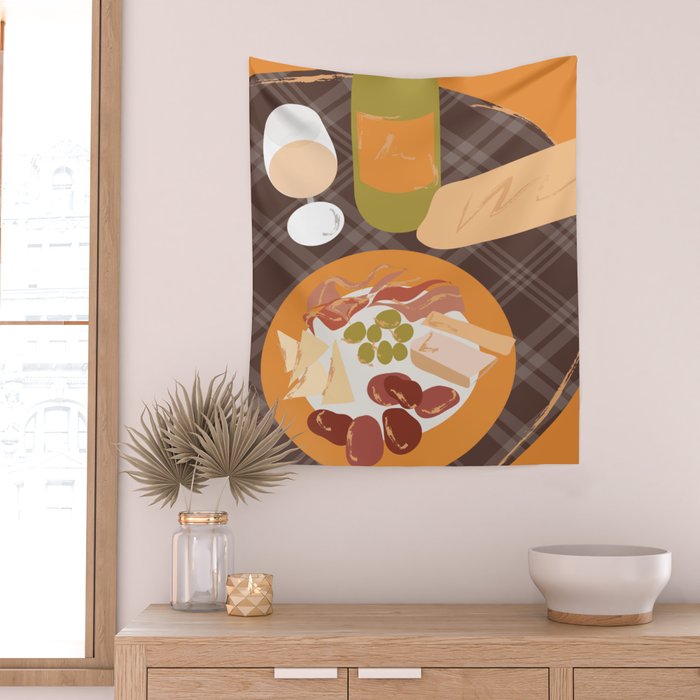 Charcuterie, Wine and Baguette Wall Tapestry Gallery Image 2