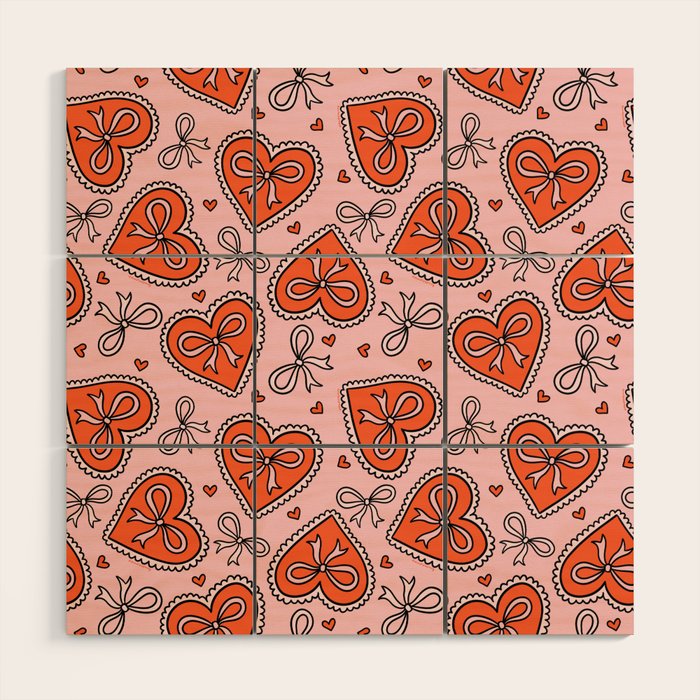 Heart Bow Print Wood Wall Art Gallery Image 1