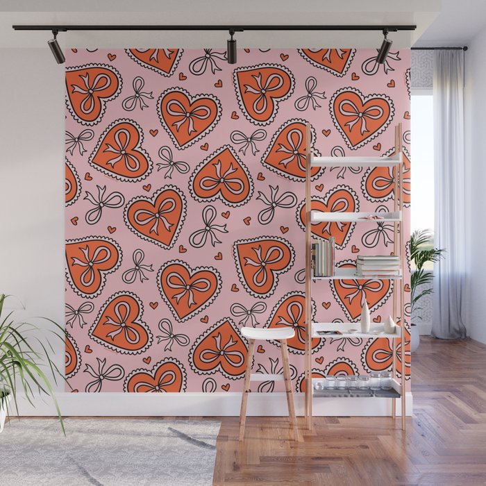 Heart Bow Print Wall Mural Gallery Image 1