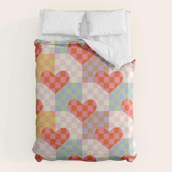 Red love heart checkered patchwork pattern Duvet Cover Gallery Image 6
