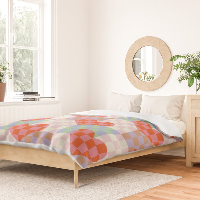 Red love heart checkered patchwork pattern Duvet Cover Gallery Image 2
