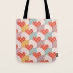 Red love heart checkered patchwork pattern Tote Bag Gallery Image 1