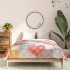 Red love heart checkered patchwork pattern Comforter Gallery Image 3