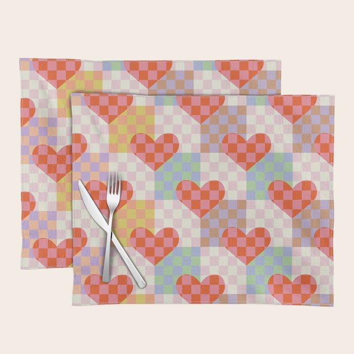 Red love heart checkered patchwork pattern Placemat Gallery Image 1