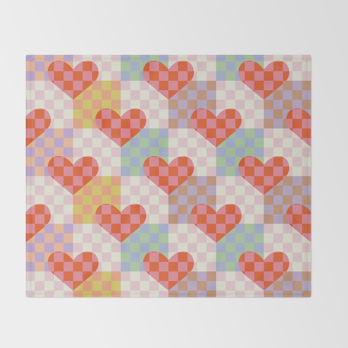 Red love heart checkered patchwork pattern Throw Blanket Gallery Image 2