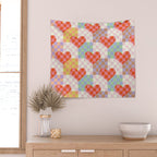 Red love heart checkered patchwork pattern Wall Tapestry Gallery Image 2