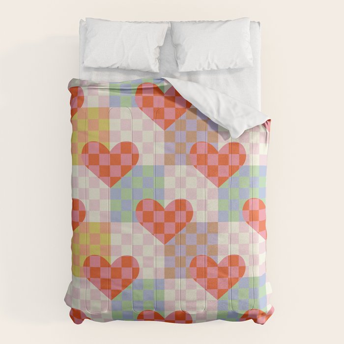 Red love heart checkered patchwork pattern Comforter Gallery Image 6