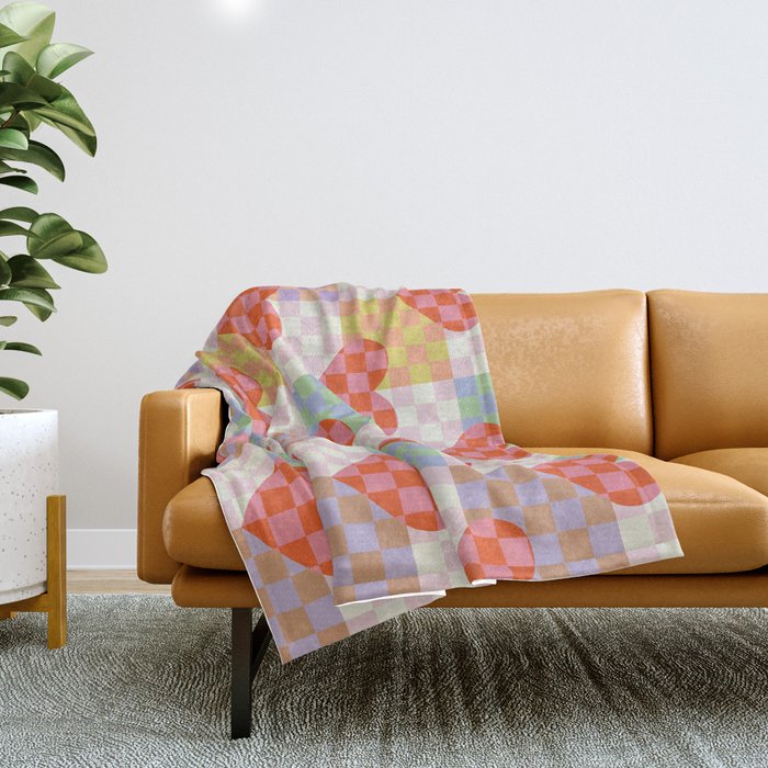 Red love heart checkered patchwork pattern Throw Blanket Gallery Image 1