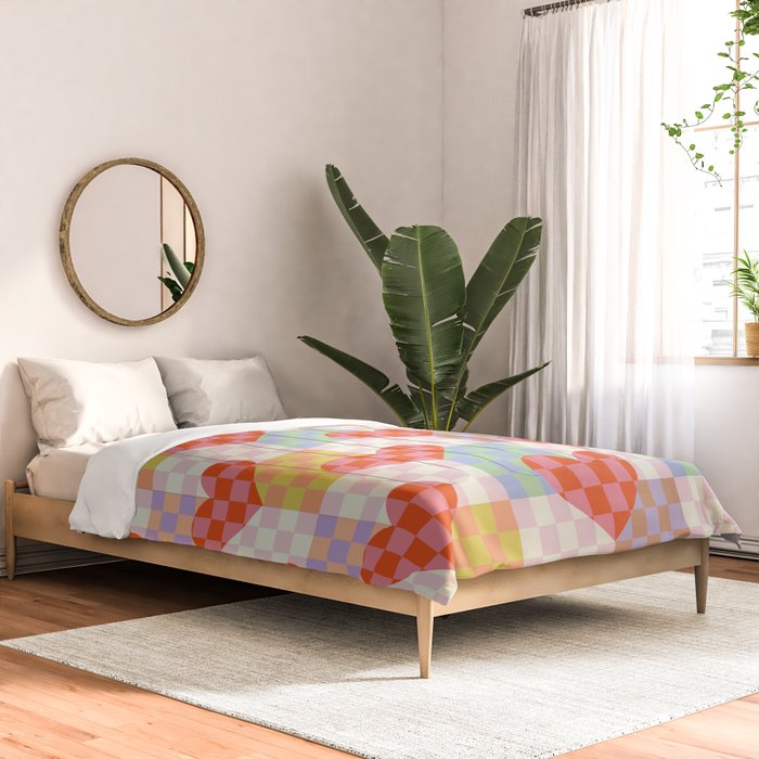 Red love heart checkered patchwork pattern Comforter Gallery Image 2