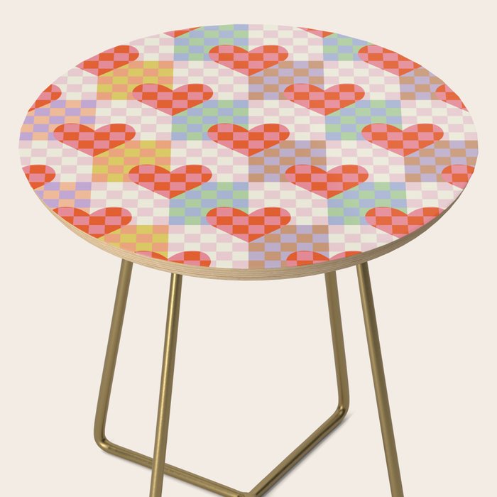 Red love heart checkered patchwork pattern Side Table Gallery Image 2