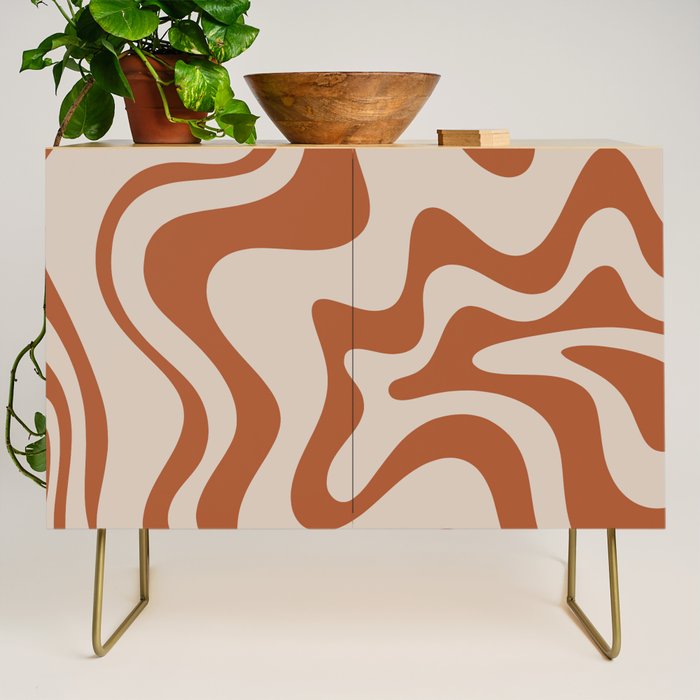 Liquid Swirl Abstract Pattern in Clay and Putty Credenza Gallery Image 1