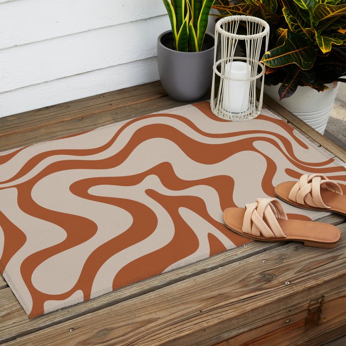 Liquid Swirl Abstract Pattern in Clay and Putty Outdoor Rug Gallery Image 2