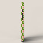 Retro Checkered Tulips Pattern - Pink and Green iPhone Case Gallery Image 2