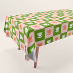 Retro Checkered Tulips Pattern - Pink and Green Tablecloth Gallery Image 1