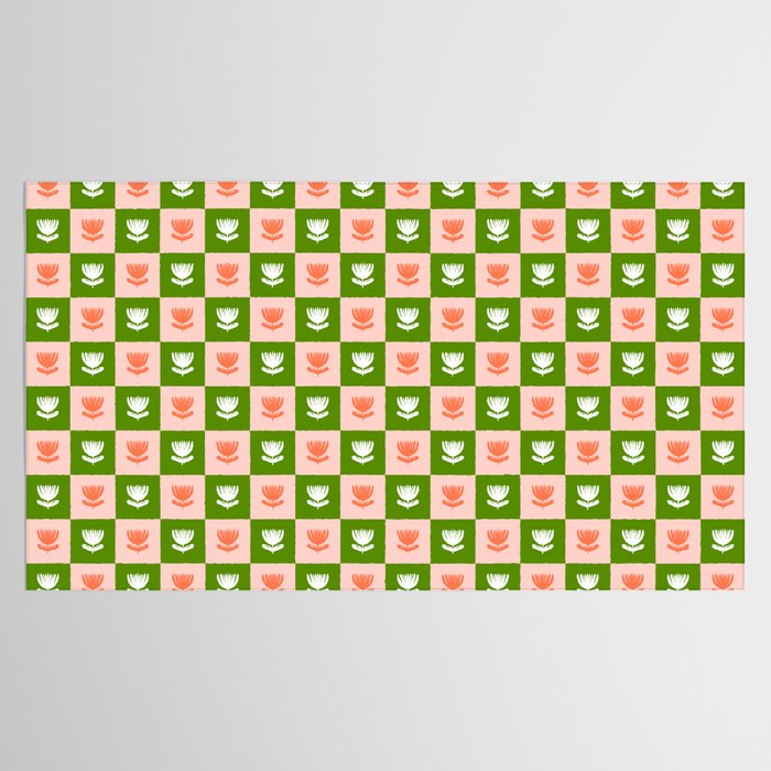 Retro Checkered Tulips Pattern - Pink and Green Tablecloth Gallery Image 2