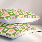 Retro Checkered Tulips Pattern - Pink and Green Pillow Sham Gallery Image 3