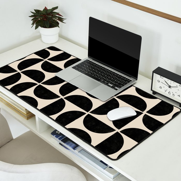 Half Moons in Black + Cream Desk Mat Gallery Image 2
