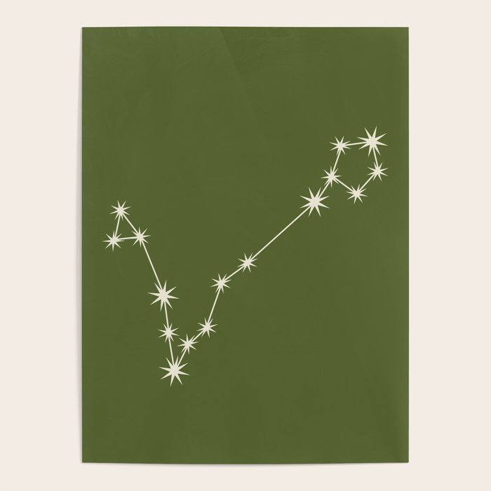 Pisces Zodiac Star Constellation Line Art Olive Green Poster Gallery Image 1