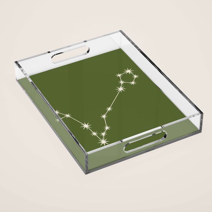 Pisces Zodiac Star Constellation Line Art Olive Green Acrylic Tray Gallery Image 1