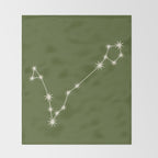Pisces Zodiac Star Constellation Line Art Olive Green Throw Blanket Gallery Image 2