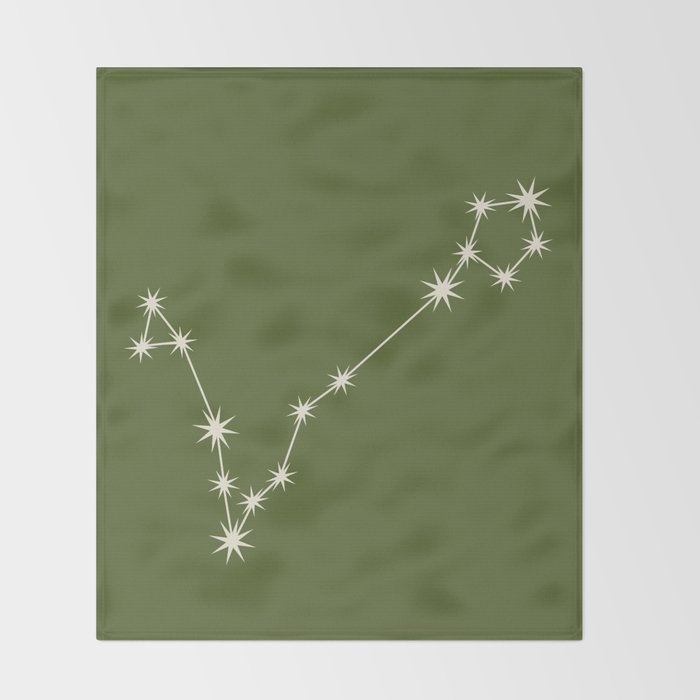 Pisces Zodiac Star Constellation Line Art Olive Green Throw Blanket Gallery Image 2