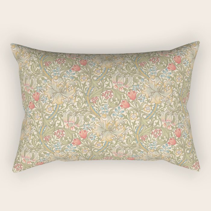 William Morris Golden Lily Minor Green Blue Pink Vintage Pattern Rectangular Pillow Gallery Image 2