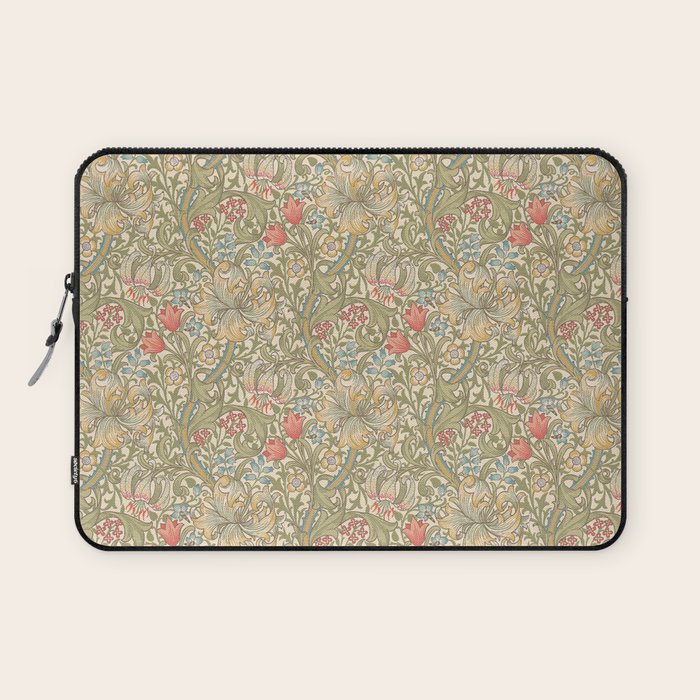 William Morris Golden Lily Minor Green Blue Pink Vintage Pattern Laptop Sleeve Gallery Image 1