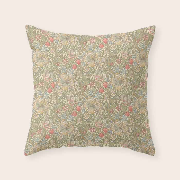 William Morris Golden Lily Minor Green Blue Pink Vintage Pattern Throw Pillow Gallery Image 6