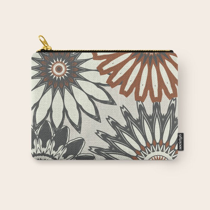 Gray Cream Rust Flowers Carry All Pouch Gallery Image 1