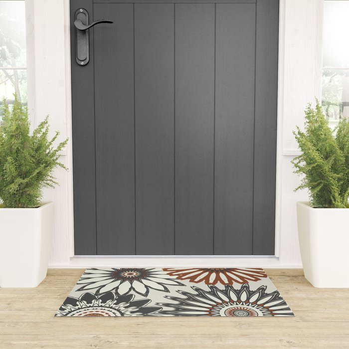 Gray Cream Rust Flowers Welcome Mat Gallery Image 3