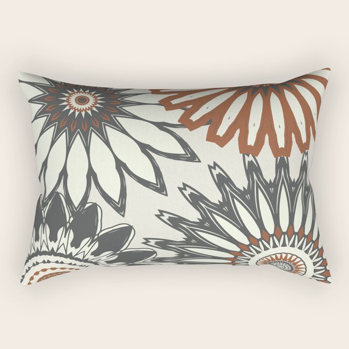 Gray Cream Rust Flowers Rectangular Pillow Gallery Image 2
