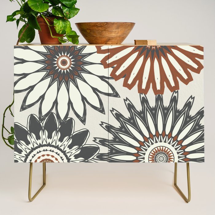 Gray Cream Rust Flowers Credenza Gallery Image 1
