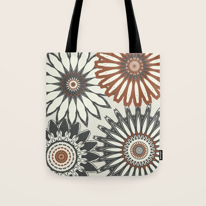 Gray Cream Rust Flowers Tote Bag Gallery Image 1