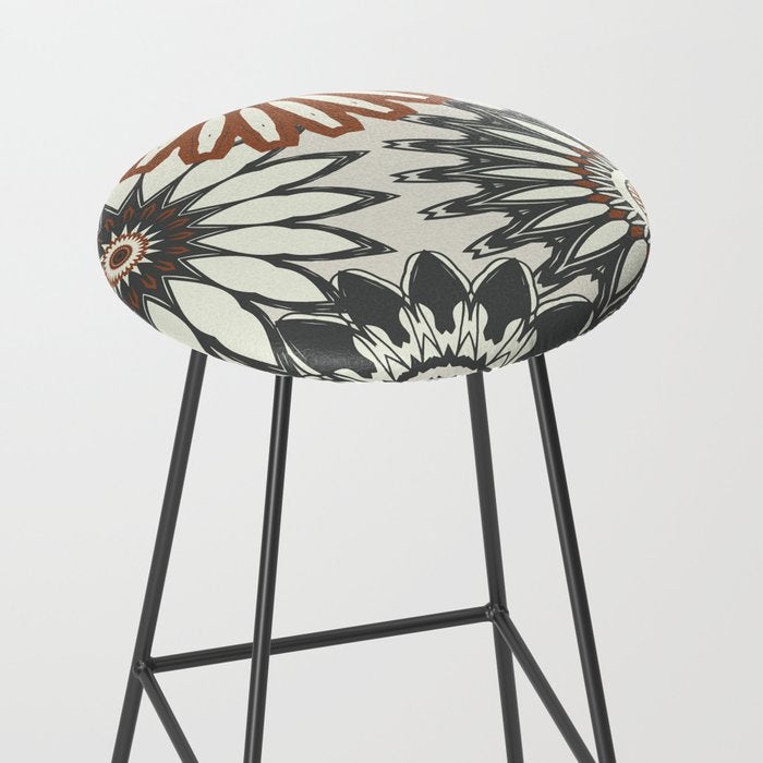 Gray Cream Rust Flowers Stool Gallery Image 2