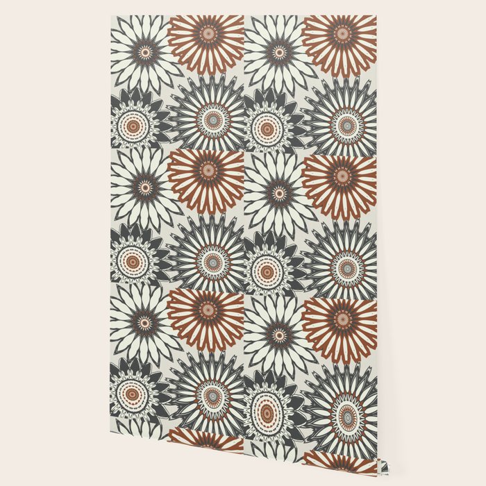 Gray Cream Rust Flowers Wallpaper Gallery Image 2