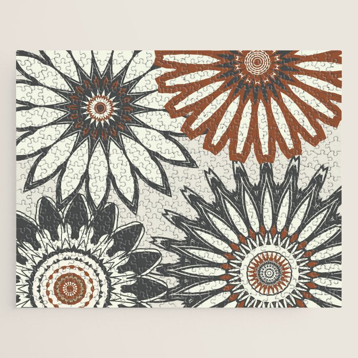 Gray Cream Rust Flowers Jigsaw Puzzle Gallery Image 1