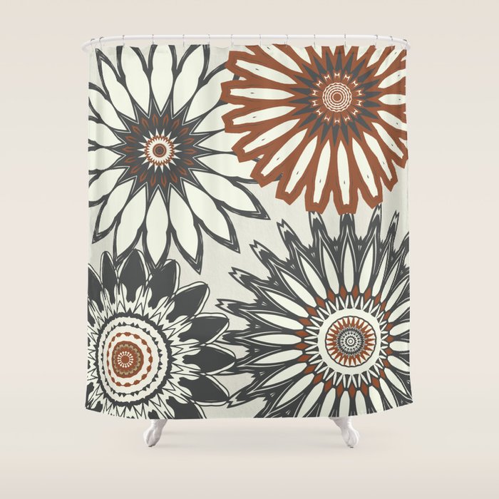 Gray Cream Rust Flowers Shower Curtain Gallery Image 1