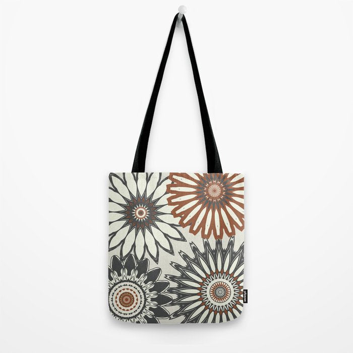 Gray Cream Rust Flowers Tote Bag Gallery Image 2