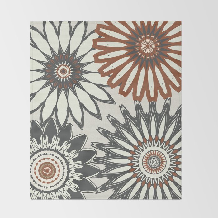 Gray Cream Rust Flowers Throw Blanket Gallery Image 2