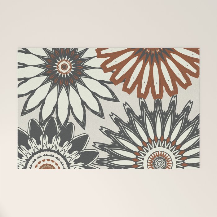 Gray Cream Rust Flowers Welcome Mat Gallery Image 1