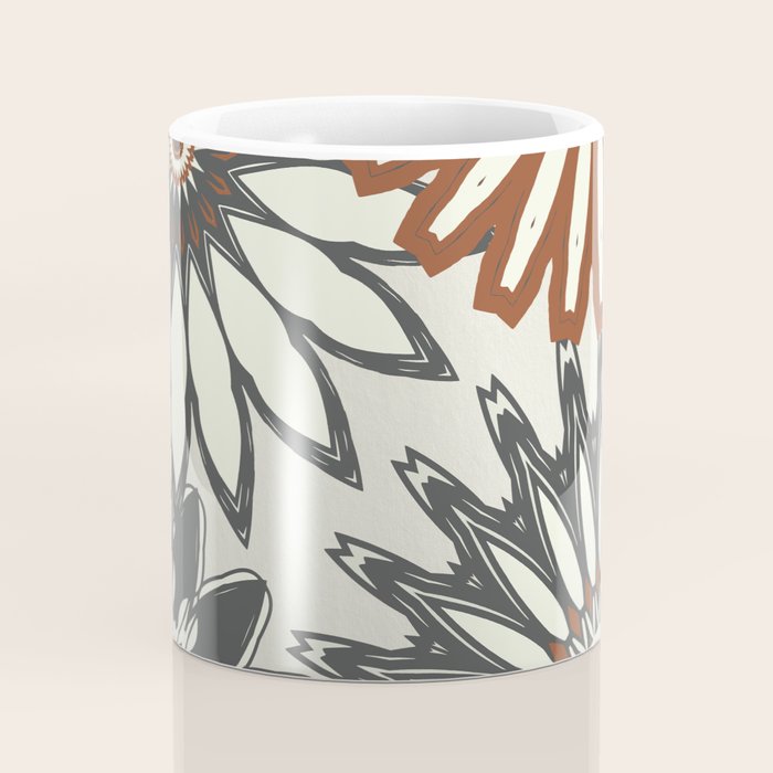 Gray Cream Rust Flowers Coffee Mug Gallery Image 4