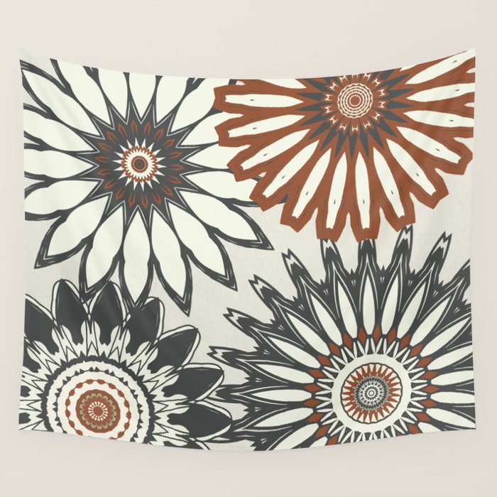 Gray Cream Rust Flowers Wall Tapestry Gallery Image 4