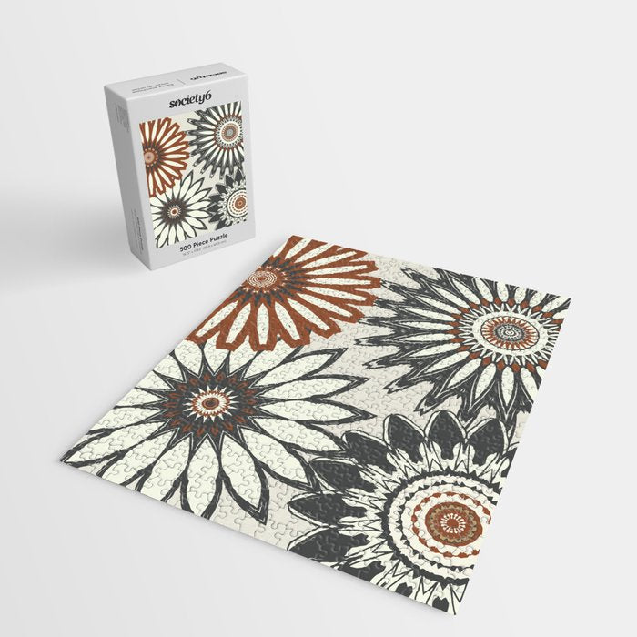 Gray Cream Rust Flowers Jigsaw Puzzle Gallery Image 2
