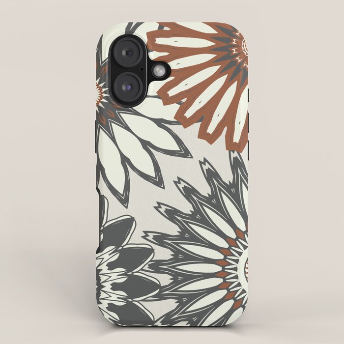 Gray Cream Rust Flowers iPhone Case Gallery Image 1