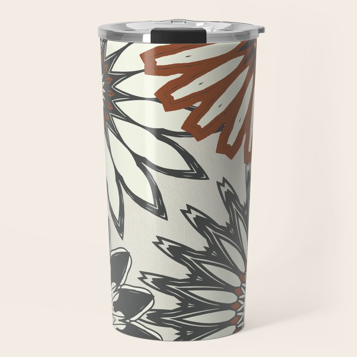 Gray Cream Rust Flowers Travel Mug Gallery Image 1