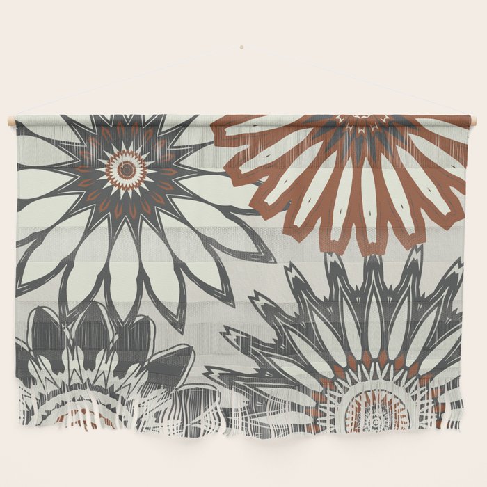 Gray Cream Rust Flowers Wall Hanging Gallery Image 1