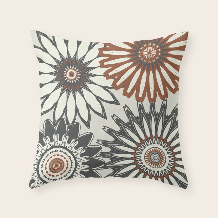Gray Cream Rust Flowers Throw Pillow Gallery Image 6